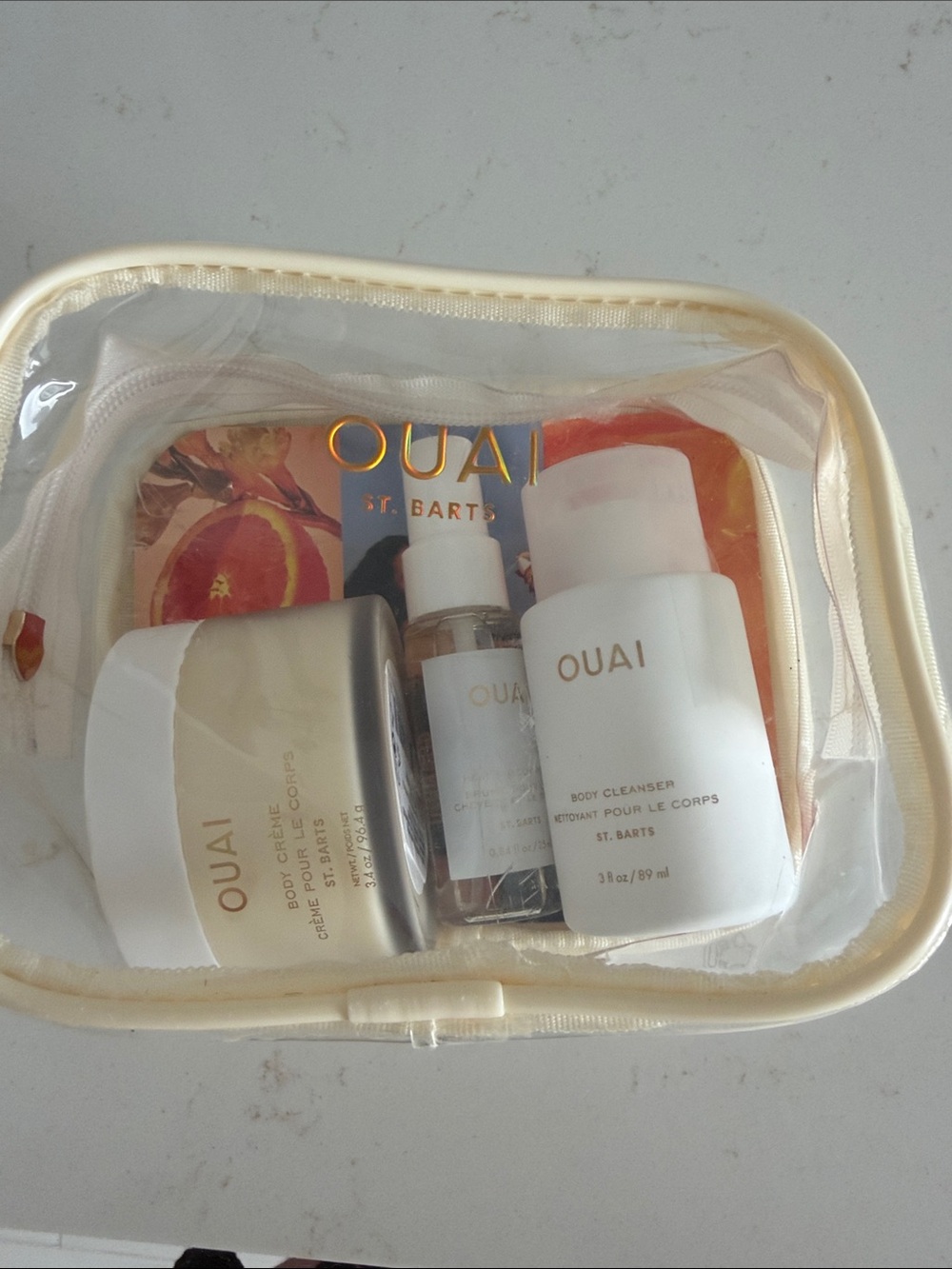 OUAI Travel Body Care Set in Cream Pouch